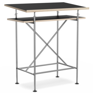 High Desk Milla 70cm|Clear lacquered steel|Black melamine with oak edges