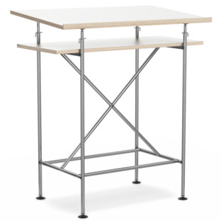 High Desk Milla 70cm|Clear lacquered steel|White melamine with oak edges