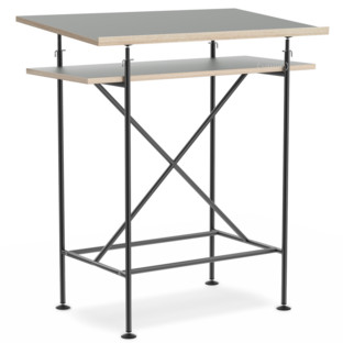 High Desk Milla 70cm|Black|Linoleum ash grey (Forbo 4132) with oak edges
