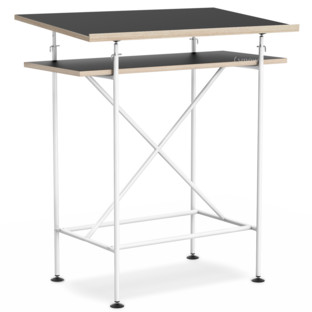 High Desk Milla 70cm|White|Linoleum nero (Forbo 4023) with oak edges