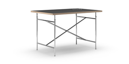 Eiermann Table Linoleum black (Forbo 4023) with oak edge|120 x 80 cm|Chrome|Vertical,  centred (Eiermann 2)|100 x 66 cm