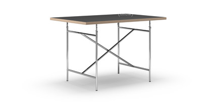 Eiermann Table Linoleum black (Forbo 4023) with oak edge|120 x 80 cm|Chrome|Vertical,  centred (Eiermann 2)|80 x 66 cm