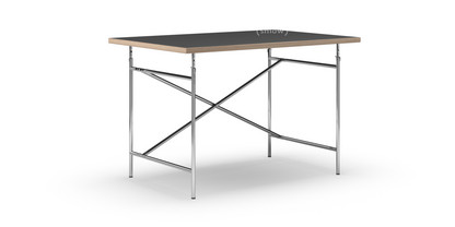 Eiermann Table Linoleum black (Forbo 4023) with oak edge|120 x 80 cm|Chrome|Vertical,  offset (Eiermann 2)|100 x 66 cm