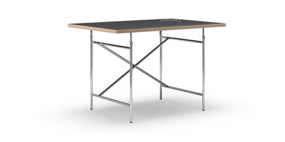 Eiermann Table Linoleum black (Forbo 4023) with oak edge|120 x 80 cm|Chrome|Vertical,  offset (Eiermann 2)|80 x 66 cm