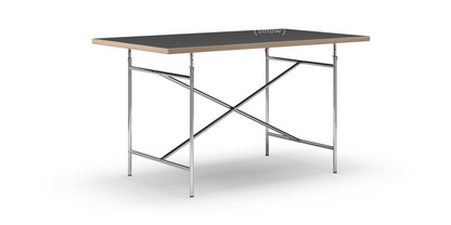 Eiermann Table Linoleum black (Forbo 4023) with oak edge|140 x 80 cm|Chrome|Vertical,  centred (Eiermann 2)|100 x 66 cm