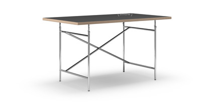 Eiermann Table Linoleum black (Forbo 4023) with oak edge|140 x 80 cm|Chrome|Vertical,  offset (Eiermann 2)|100 x 66 cm