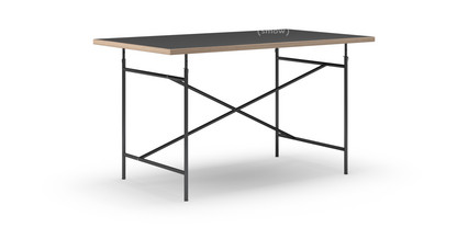 Eiermann Table Linoleum black (Forbo 4023) with oak edge|140 x 80 cm|Black|Angled, centred (Eiermann 1)|110 x 66 cm