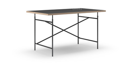 Eiermann Table Linoleum black (Forbo 4023) with oak edge|140 x 80 cm|Black|Angled, offset (Eiermann 1)|110 x 66 cm
