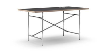 Eiermann Table Linoleum black (Forbo 4023) with oak edge|160 x 80 cm|Chrome|Angled, centred (Eiermann 1)|110 x 66 cm