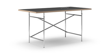 Eiermann Table Linoleum black (Forbo 4023) with oak edge|160 x 80 cm|Chrome|Angled, offset (Eiermann 1)|110 x 66 cm