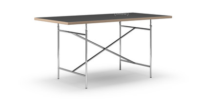 Eiermann Table Linoleum black (Forbo 4023) with oak edge|160 x 80 cm|Chrome|Vertical,  centred (Eiermann 2)|100 x 66 cm