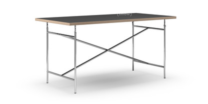 Eiermann Table Linoleum black (Forbo 4023) with oak edge|160 x 80 cm|Chrome|Vertical,  centred (Eiermann 2)|135 x 66 cm