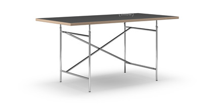 Eiermann Table Linoleum black (Forbo 4023) with oak edge|160 x 80 cm|Chrome|Vertical,  offset (Eiermann 2)|100 x 66 cm