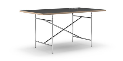 Eiermann Table Linoleum black (Forbo 4023) with oak edge|160 x 90 cm|Chrome|Vertical,  centred (Eiermann 2)|100 x 66 cm