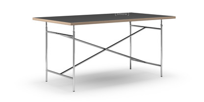 Eiermann Table Linoleum black (Forbo 4023) with oak edge|160 x 90 cm|Chrome|Vertical,  centred (Eiermann 2)|135 x 66 cm