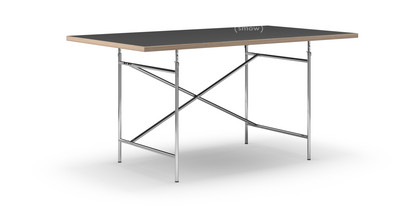 Eiermann Table Linoleum black (Forbo 4023) with oak edge|160 x 90 cm|Chrome|Vertical,  offset (Eiermann 2)|100 x 66 cm