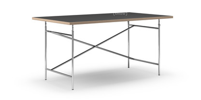 Eiermann Table Linoleum black (Forbo 4023) with oak edge|160 x 90 cm|Chrome|Vertical,  offset (Eiermann 2)|135 x 66 cm