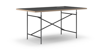 Eiermann Table Linoleum black (Forbo 4023) with oak edge|160 x 90 cm|Black|Angled, centred (Eiermann 1)|110 x 66 cm
