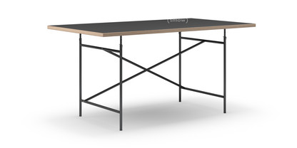 Eiermann Table Linoleum black (Forbo 4023) with oak edge|160 x 90 cm|Black|Angled, offset (Eiermann 1)|110 x 66 cm