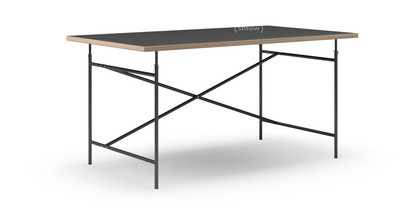 Eiermann Table Linoleum black (Forbo 4023) with oak edge|160 x 90 cm|Black|Vertical,  offset (Eiermann 2)|135 x 78 cm