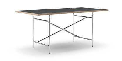 Eiermann Table Linoleum black (Forbo 4023) with oak edge|180 x 90 cm|Chrome|Angled, centred (Eiermann 1)|110 x 66 cm