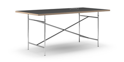 Eiermann Table Linoleum black (Forbo 4023) with oak edge|180 x 90 cm|Chrome|Vertical,  centred (Eiermann 2)|135 x 66 cm
