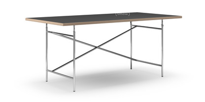 Eiermann Table Linoleum black (Forbo 4023) with oak edge|180 x 90 cm|Chrome|Vertical,  offset (Eiermann 2)|135 x 66 cm