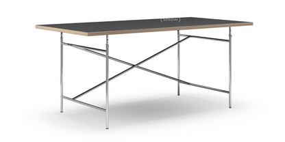 Eiermann Table Linoleum black (Forbo 4023) with oak edge|180 x 90 cm|Chrome|Vertical,  offset (Eiermann 2)|135 x 78 cm