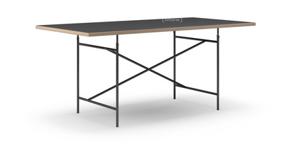 Eiermann Table Linoleum black (Forbo 4023) with oak edge|180 x 90 cm|Black|Angled, centred (Eiermann 1)|110 x 66 cm