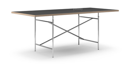 Eiermann Table Linoleum black (Forbo 4023) with oak edge|200 x 90 cm|Chrome|Angled, centred (Eiermann 1)|110 x 66 cm
