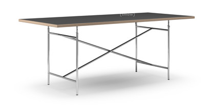 Eiermann Table Linoleum black (Forbo 4023) with oak edge|200 x 90 cm|Chrome|Vertical,  centred (Eiermann 2)|135 x 66 cm