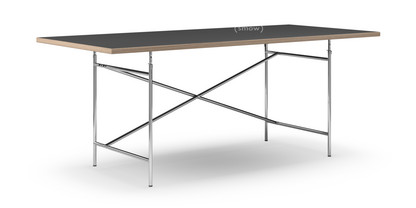 Eiermann Table Linoleum black (Forbo 4023) with oak edge|200 x 90 cm|Chrome|Vertical,  offset (Eiermann 2)|135 x 66 cm