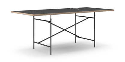 Eiermann Table Linoleum black (Forbo 4023) with oak edge|200 x 90 cm|Black|Angled, centred (Eiermann 1)|110 x 66 cm