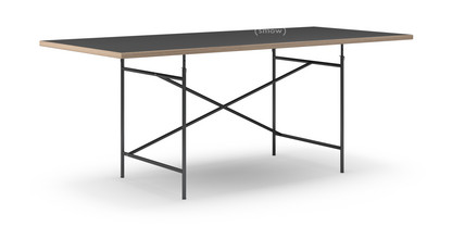 Eiermann Table Linoleum black (Forbo 4023) with oak edge|200 x 90 cm|Black|Angled, offset (Eiermann 1)|110 x 66 cm