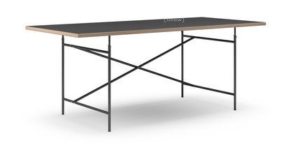 Eiermann Table Linoleum black (Forbo 4023) with oak edge|200 x 90 cm|Black|Vertical,  offset (Eiermann 2)|135 x 78 cm