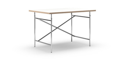 Eiermann Table White melamine with oak edge|120 x 80 cm|Chrome|Vertical,  offset (Eiermann 2)|100 x 66 cm