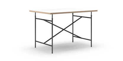 Eiermann Table White melamine with oak edge|120 x 80 cm|Black|Vertical,  centred (Eiermann 2)|100 x 66 cm