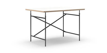 Eiermann Table White melamine with oak edge|120 x 80 cm|Black|Vertical,  offset (Eiermann 2)|100 x 66 cm