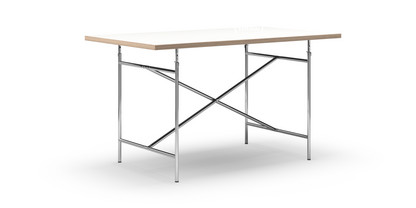 Eiermann Table White melamine with oak edge|140 x 80 cm|Chrome|Vertical,  centred (Eiermann 2)|100 x 66 cm