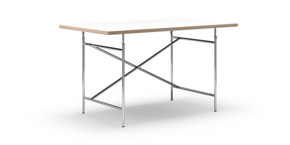 Eiermann Table White melamine with oak edge|140 x 80 cm|Chrome|Vertical,  offset (Eiermann 2)|100 x 66 cm