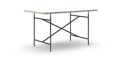 Eiermann Table White melamine with oak edge|140 x 80 cm|Black|Vertical,  centred (Eiermann 2)|100 x 66 cm