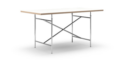 Eiermann Table White melamine with oak edge|160 x 80 cm|Chrome|Vertical,  centred (Eiermann 2)|100 x 66 cm