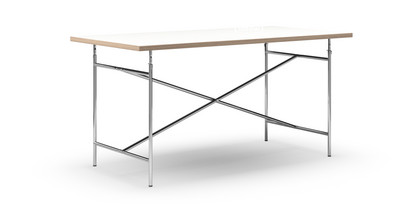 Eiermann Table White melamine with oak edge|160 x 80 cm|Chrome|Vertical,  centred (Eiermann 2)|135 x 66 cm