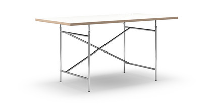 Eiermann Table White melamine with oak edge|160 x 80 cm|Chrome|Vertical,  offset (Eiermann 2)|100 x 66 cm