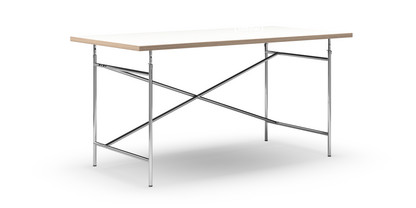 Eiermann Table White melamine with oak edge|160 x 80 cm|Chrome|Vertical,  offset (Eiermann 2)|135 x 66 cm