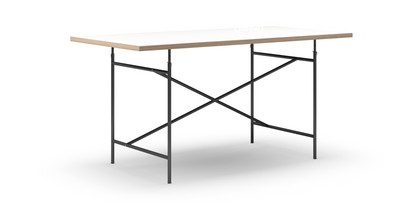 Eiermann Table White melamine with oak edge|160 x 80 cm|Black|Angled, centred (Eiermann 1)|110 x 66 cm