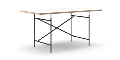 Eiermann Table White melamine with oak edge|160 x 80 cm|Black|Vertical,  offset (Eiermann 2)|100 x 66 cm