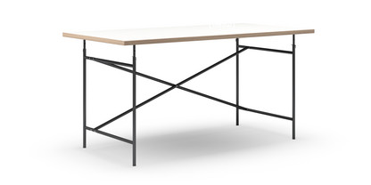 Eiermann Table White melamine with oak edge|160 x 80 cm|Black|Vertical,  offset (Eiermann 2)|135 x 66 cm