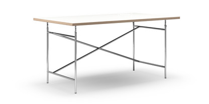 Eiermann Table White melamine with oak edge|160 x 90 cm|Chrome|Vertical,  offset (Eiermann 2)|135 x 66 cm