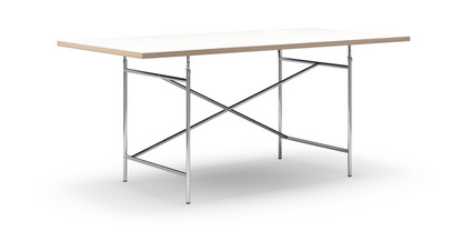 Eiermann Table White melamine with oak edge|180 x 90 cm|Chrome|Angled, offset (Eiermann 1)|110 x 66 cm